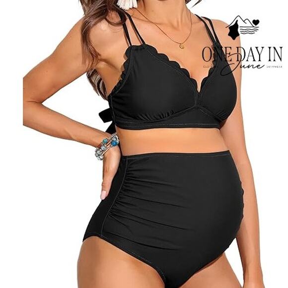 Charmo Maternity Scallop Edge Tie Back Bikini Swimsuit Size M - Picture 1 of 7